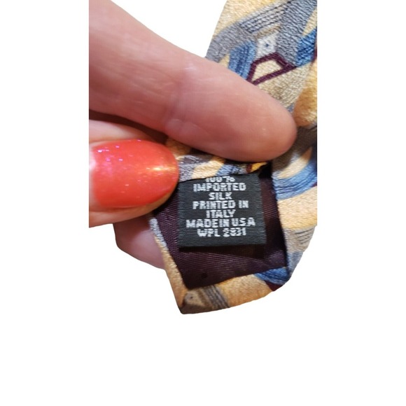 Dover by Arrow Necktie Tie Silk Yellow Blue Gray Geometric Circles Made in USA - Picture 9 of 12